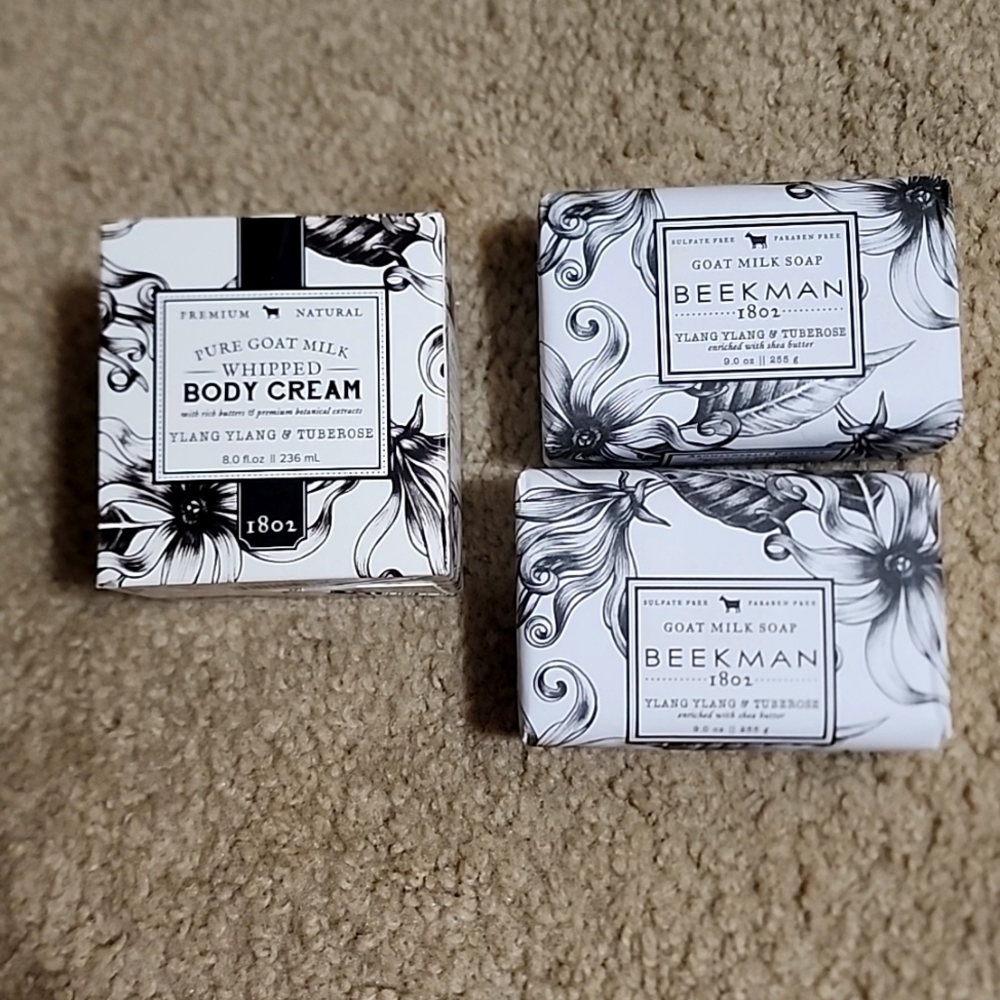 Beekman body cream and bar soap